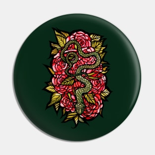 Snake And Roses Stained Glass Pin