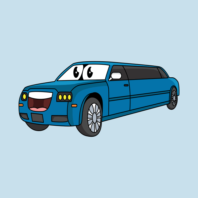 Cute happy blue Limousine cartoon car by Cartoons of fun