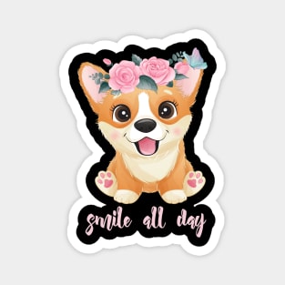 cute little corgi with flowers tshirt Magnet