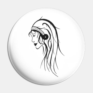 Black and white side profile of woman with striped hair band Pin