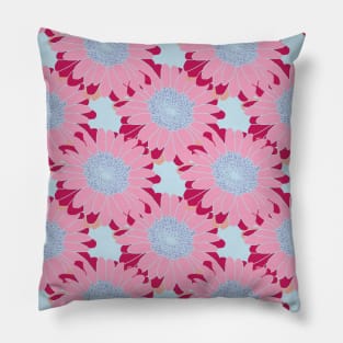 Pink and Blue Daisy Floral Pattern Pillow