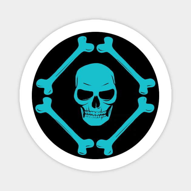 Skull and bones pattern sea green & black Magnet by MariaMahar