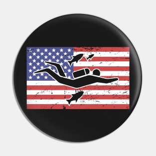 Scuba Diver & American Flag Pin