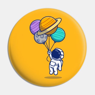 Cute Astronaut Floating With Planets Pin