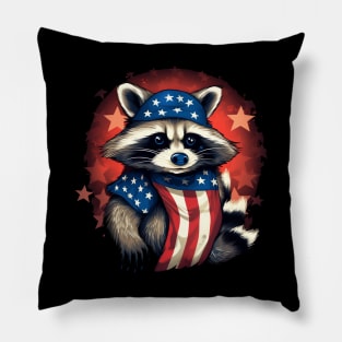 BRAVE raccoon proudly American flaG Pillow