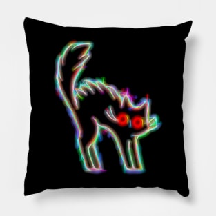 Black Cat Glitch Electric Shocked Neon Glow Pillow