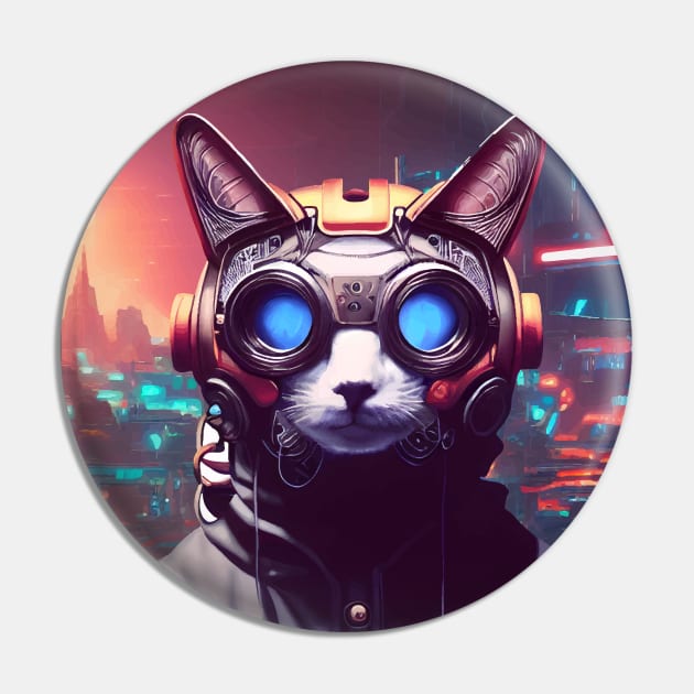 Cool Japanese Techno Cat In Japan Neon City Pin by star trek fanart and more