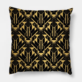 Black and Gold Faux Foil Vintage Art Deco Geometric Triangle Pattern Pillow