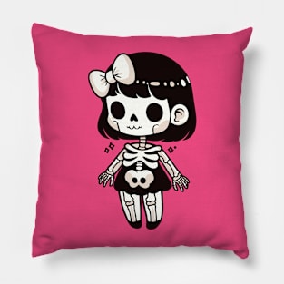 Cute Kawaii Skeleton Girl Costume | Cute Happy Halloween Skeleton Design Pillow