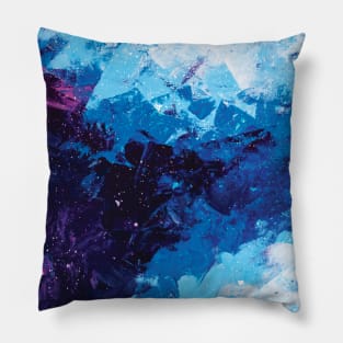 Cold Winter Ice Blue Abstract Painting Pillow