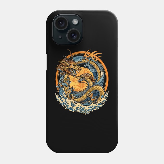 Vintage Japanese Dragon Sun Tattoo Design Phone Case by laverdeden