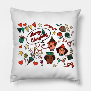 Illustration drawing of a group diversity people celebrate Merry Christmas party together Pillow