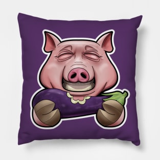 SNAX Pig eating eggplant Pillow