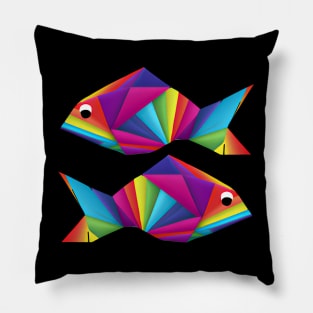 Geometric Fish abstract colorful rainbow color scheme origami style Pillow