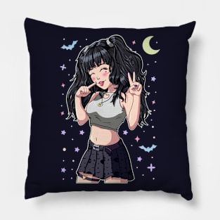 Cute Anime Girl Black Hair Pillow