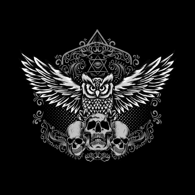 Skull Owl Mysterious Bird With Skulls Illustration by Foxxy Merch