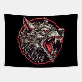 Fierce Red-Eyed Wolf Tapestry