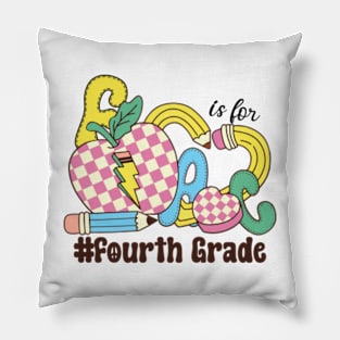 F Is For Fourth Grade Teacher Groovy Back to School Pillow