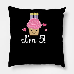 Kids 5th Birthday Girls T-shirt Cupcake 5 Year Old Party Pillow