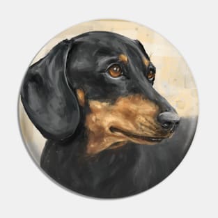 Painting of a Dachshund with Black and Gold Coat, on Beige Background Pin