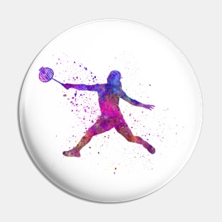 Badminton player in watercolor Pin