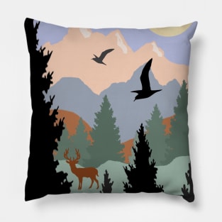 Buck and birds in the Mountains Pillow