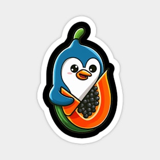 Papaya Penguin Paradise: Whimsical Fruit and Arctic Charm Magnet