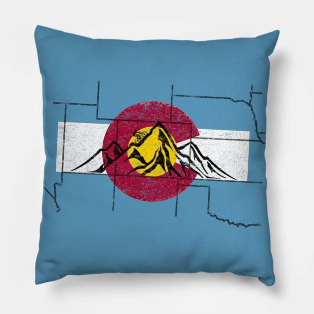 Bike Colorado Rockies Mountain Biking MTB State Flag Map Pillow by TeeCreations