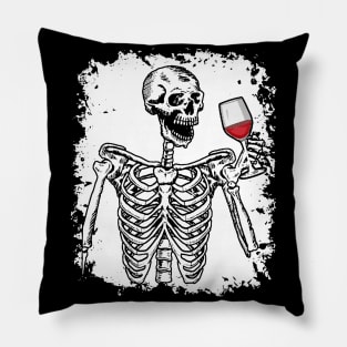 Halloween Shirt Wine Drinking Skeleton Skull Pillow