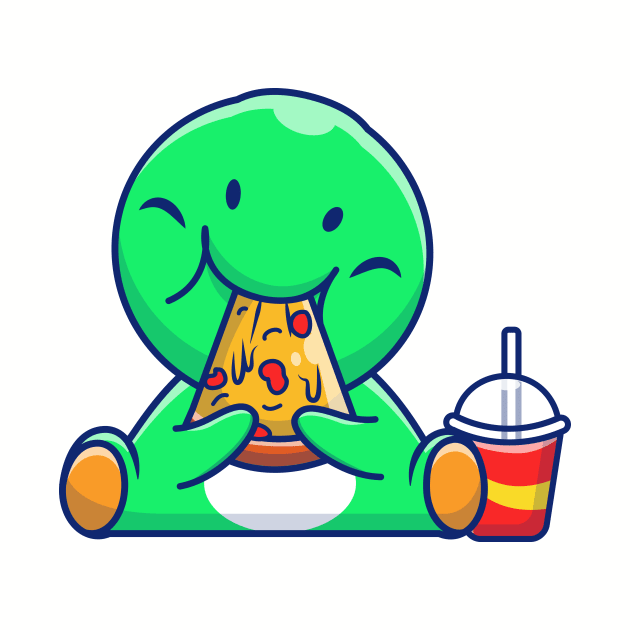 Cute Dinosaur Eating Pizza Cartoon by Catalyst Labs
