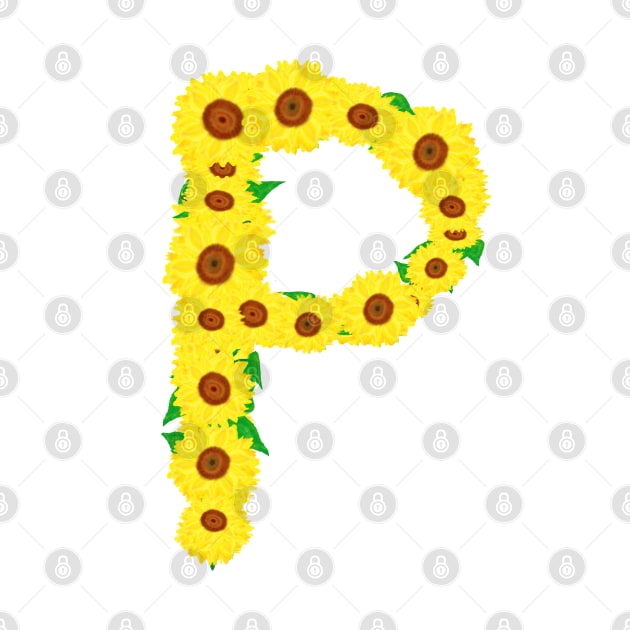 Sunflowers Initial Letter P (White Background) by Art By LM Designs 