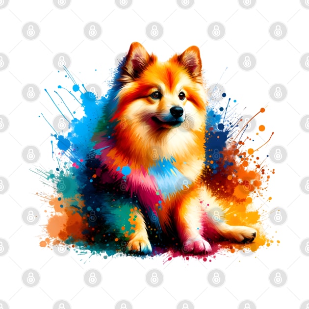 Colorful Norwegian Buhund in Abstract Splash Paint Art by ArtRUs