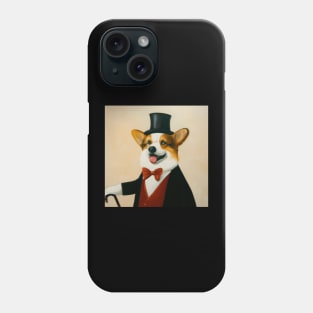 Fancy Corgi Vintage Style Portrait With Top Hat Bowtie and Cane Phone Case