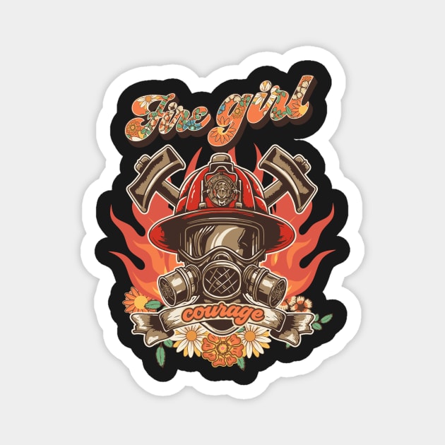 Firefighter woman Fire girl floral groovy Magnet by HomeCoquette