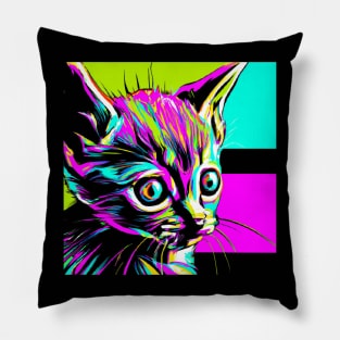 Neon Pop Art Horror Kitten Pillow