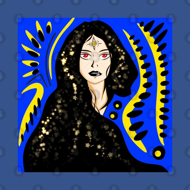 dark shadow magical woman in starry night by jorge_lebeau