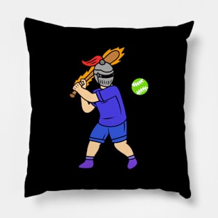 Cute cartoon knight playing softball Pillow