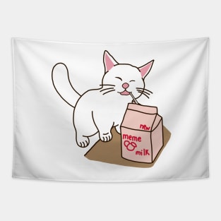 Funny Cat Drinking Milk Tapestry