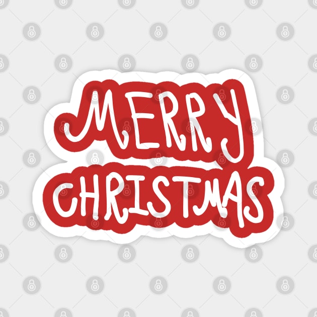White Hand Drawn Merry Christmas Doodle Magnet by Creatifly Graphic Tees
