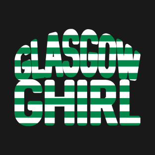 GLASGOW GHIRL, Glasgow Celtic Football Club Green and White Hooped Text Design T-Shirt