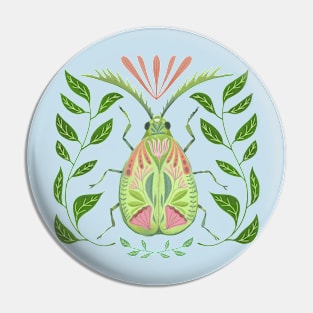 Pretty Green Beetle with Pink Flowers Pin