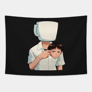 Shinji Holding a Mug HD (Mug Holding a Shinji) Restored image Neon Genesis Evangelion Tapestry