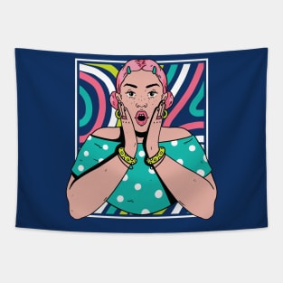 Chisme Queen Pop Art Portrait of Young Woman Gossip Vibe Tapestry