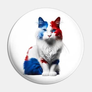 [AI Art] Red, blue and white fluffy Kitty Cat Pin