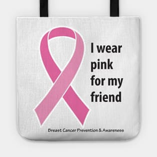 Breast cancer ribbon for friend using black type Tote