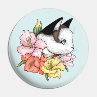 Cat Portrait in Gladiolus Flowers (Pink Edition) Pin