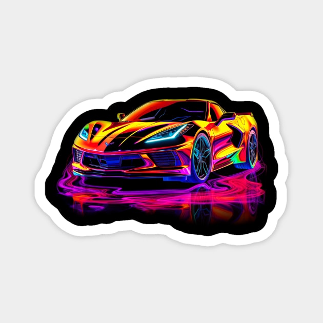 Amplify Orange C8 Corvette racecar refection Supercar Sports car Racing car Magnet by Tees 4 Thee