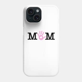 MOM text. Baby hand print with heart. Phone Case