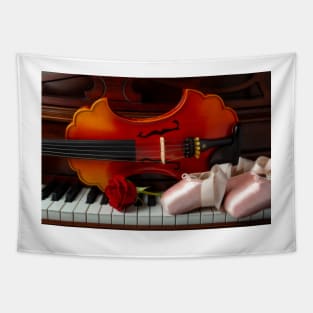 Baroque Violin And Ballet Slippers With Red Rose Tapestry