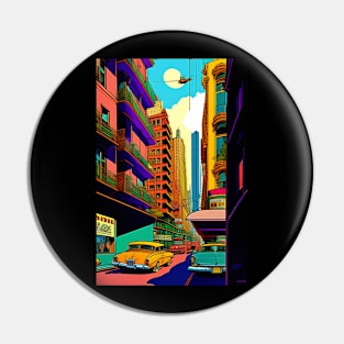 Anime city Vintage style Pin